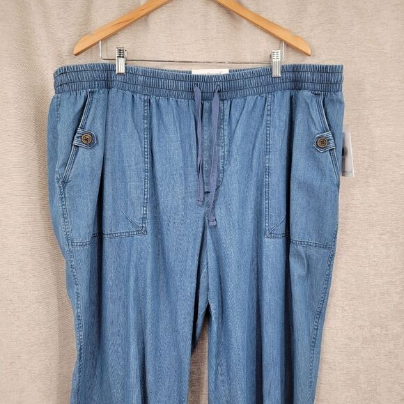 Westbound The Island Crop Blue Cotton Blend Cropped Straight Leg Pants Women's - Picture 3 of 12